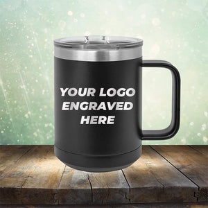 Custom coffee mug with business logo laser engraved branded 15oz with handle black