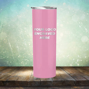 Custom skinny tumbler with business logo laser engraved branded 20oz mug with lid pink