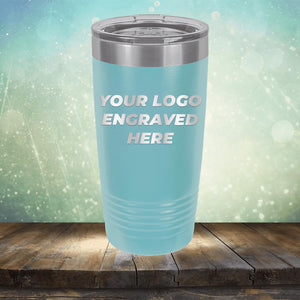 Custom tumbler with business logo laser engraved branded 20oz mug with lid baby blue