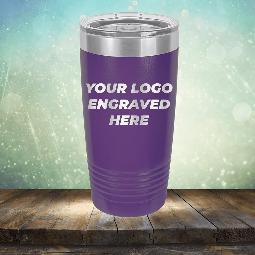Custom tumbler with business logo laser engraved branded 20oz mug with lid purple