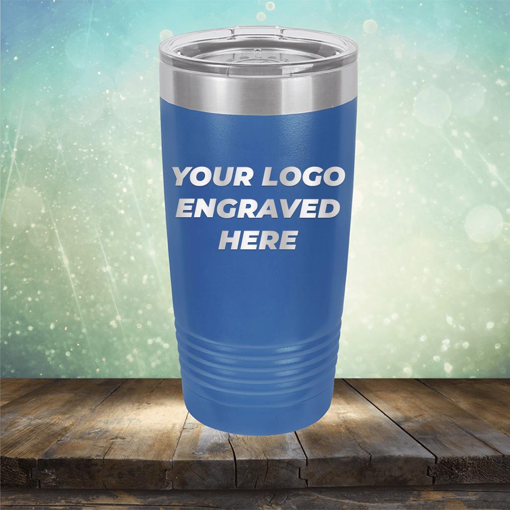 Custom tumbler with business logo laser engraved branded 20oz mug with lid royal blue