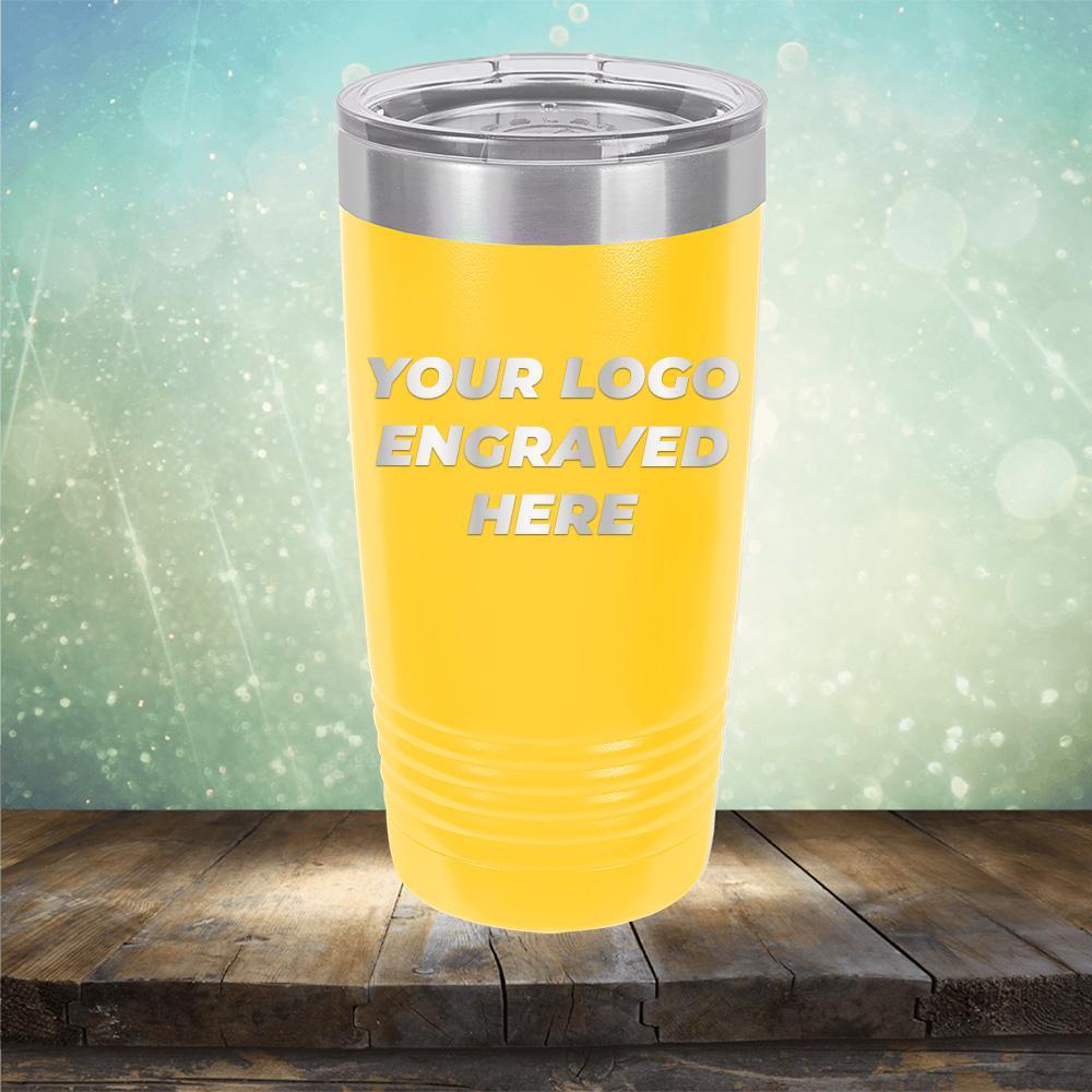 Custom tumbler with business logo laser engraved branded 20oz mug with lid yellow