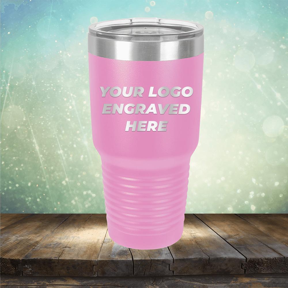 Custom tumbler with business logo laser engraved branded 30oz mug with lid light purple