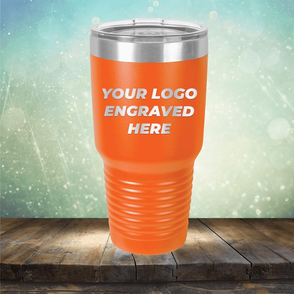 Custom tumbler with business logo laser engraved branded 30oz mug with lid orange
