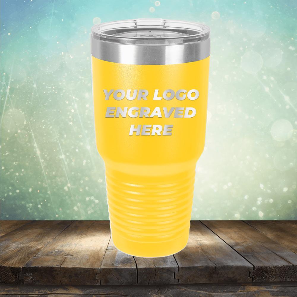 Custom tumbler with business logo laser engraved branded 30oz mug with lid yellow