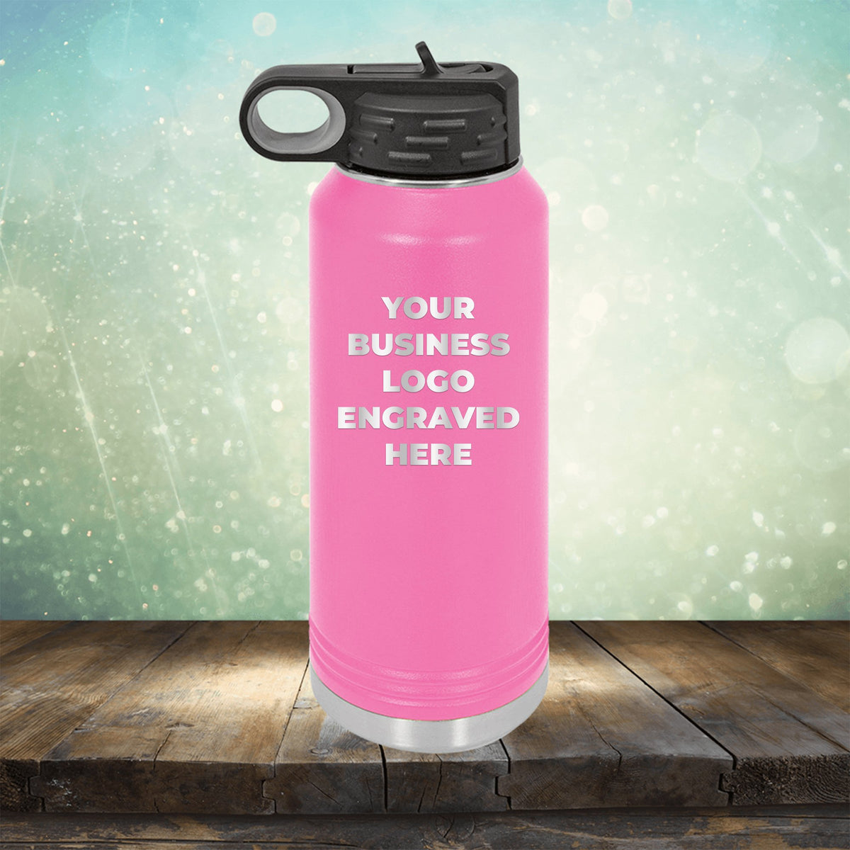 Custom water bottles with business logo laser engraved branded flip top straw 32oz bottle pink