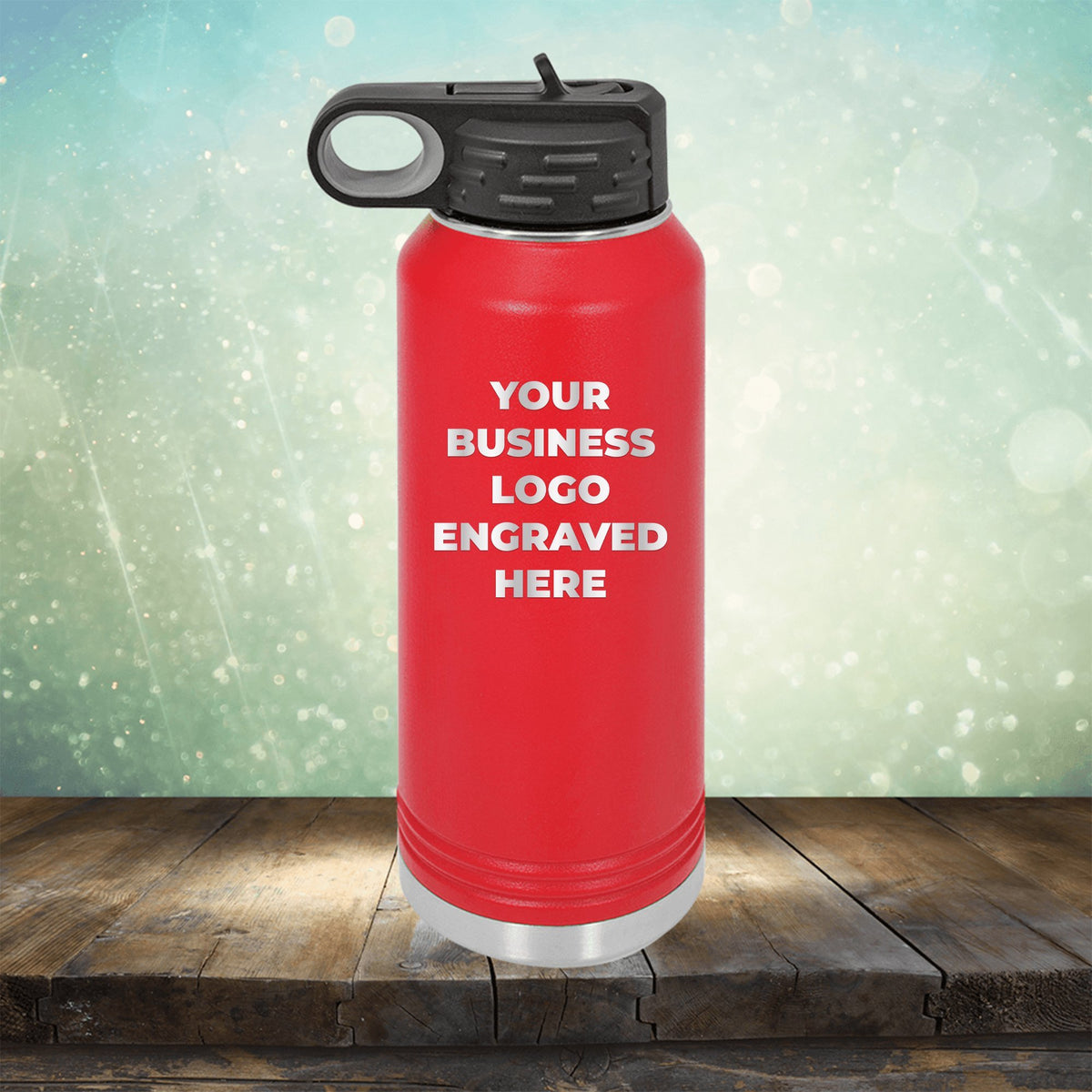 Custom water bottles with business logo laser engraved branded flip top straw 32oz bottle red