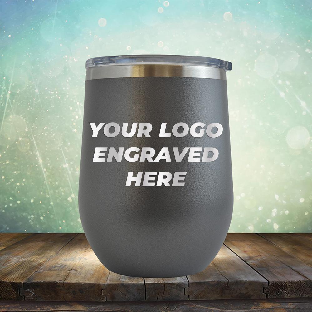 Custom wine cup with business logo laser engraved branded 12 oz cup with lid grey