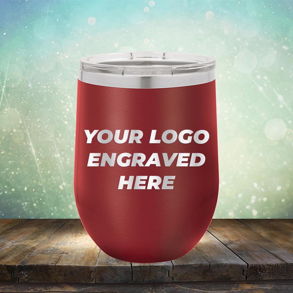 Custom wine cup with business logo laser engraved branded 12 oz cup with lid maroon