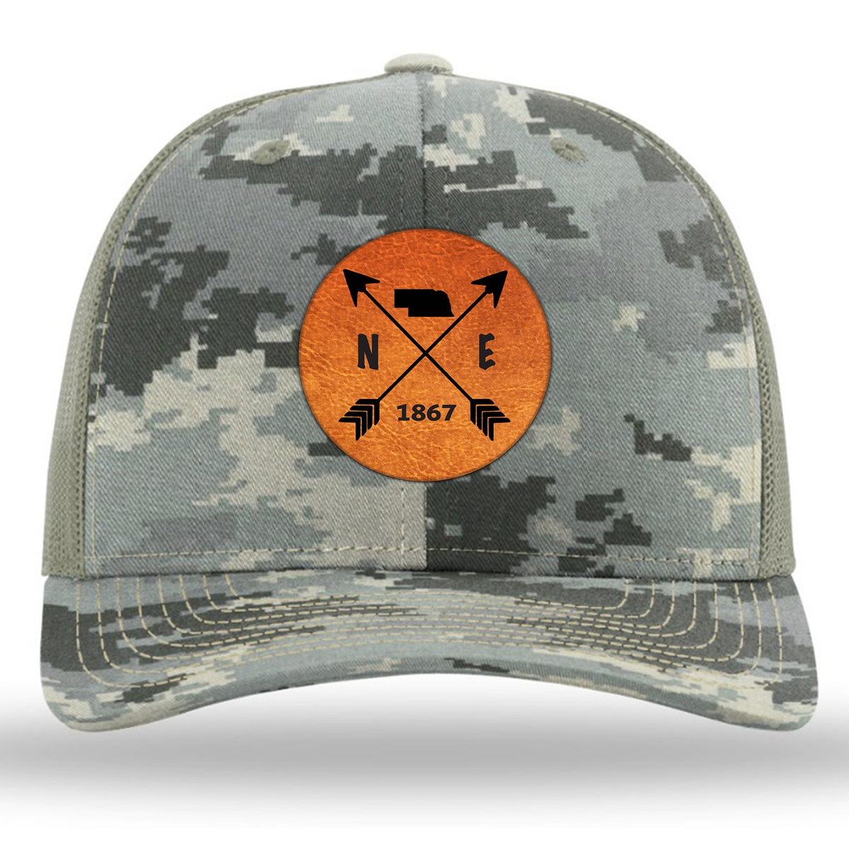 Nebraska State Arrows - Leather Patch Trucker Hat