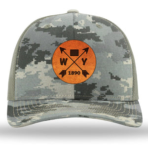 Wyoming State Arrows - Leather Patch Trucker Hat
