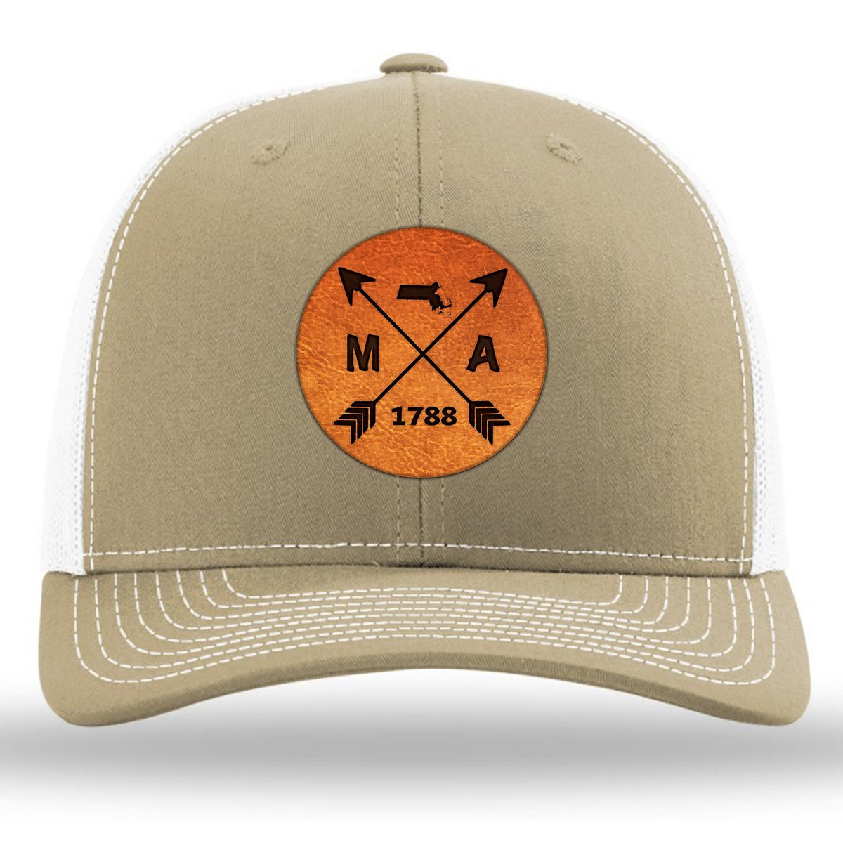 Massachusetts State Arrows - Leather Patch Trucker Hat