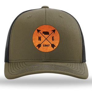Nebraska State Arrows - Leather Patch Trucker Hat