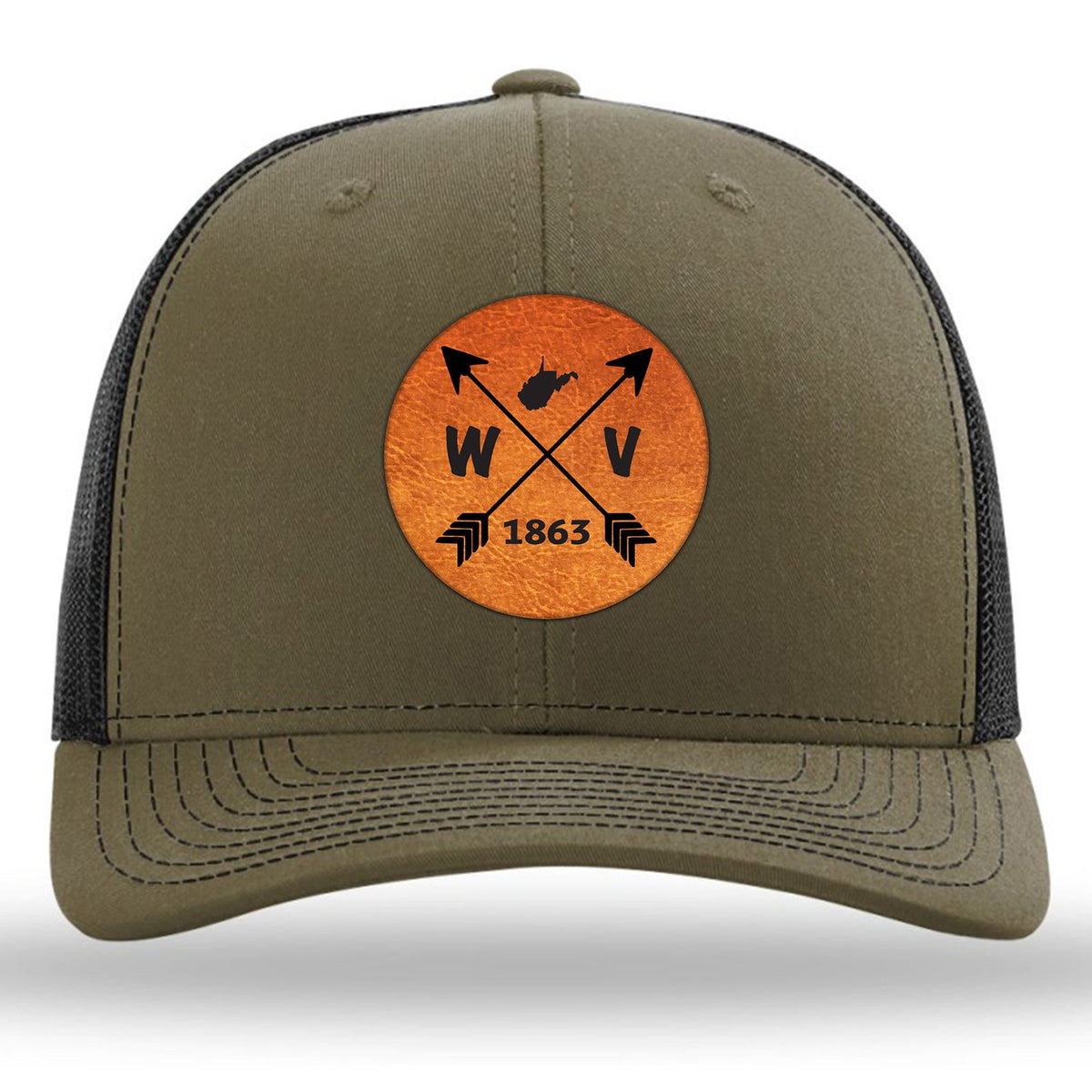 West Virginia State Arrows - Leather Patch Trucker Hat