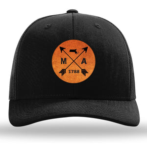 Massachusetts State Arrows - Leather Patch Trucker Hat